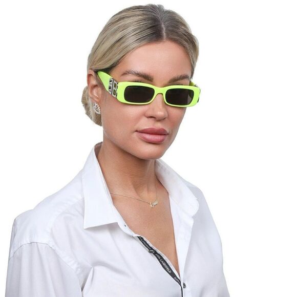 Balenciaga  BB0096S 008 Sunglasses Yellow Silver Logo Grey Rectangle Unisex - Picture 1 of 14